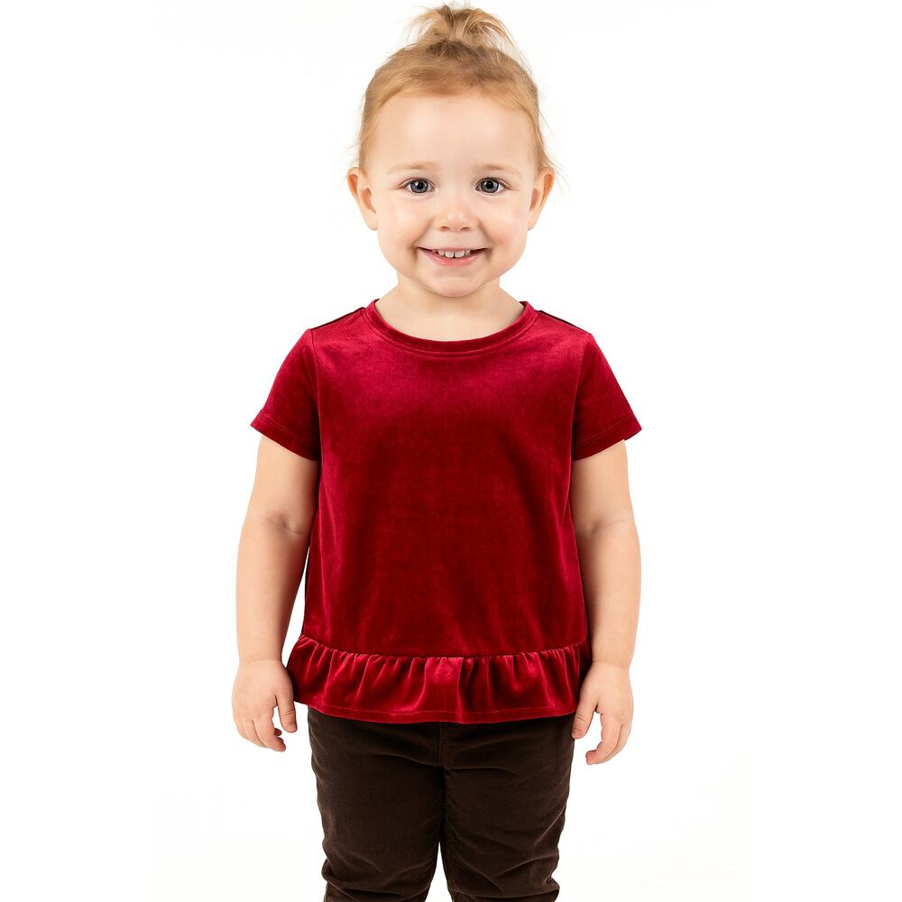 NWT Old Navy Toddler Girls Red Faux Suede Velvet Short Sleeve Top Size 2T